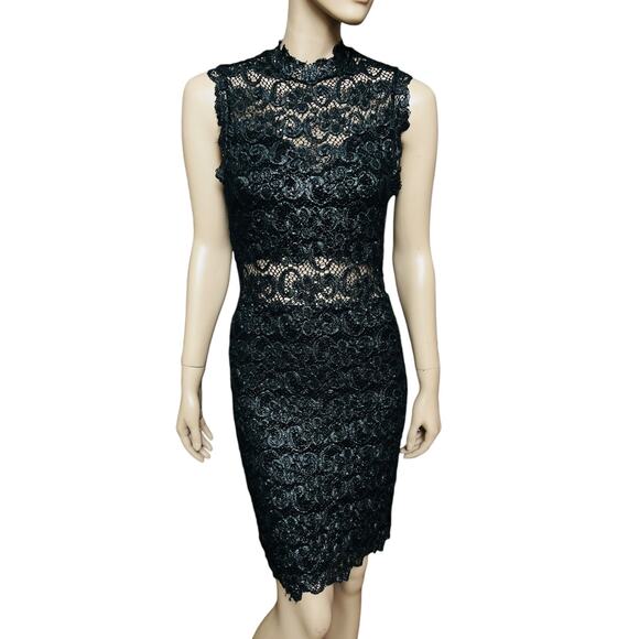 Nightcap Dresses & Skirts - Nightcap Dixie Black and Metallic Silver Lace Sleeveless Knee High Dress Size 4